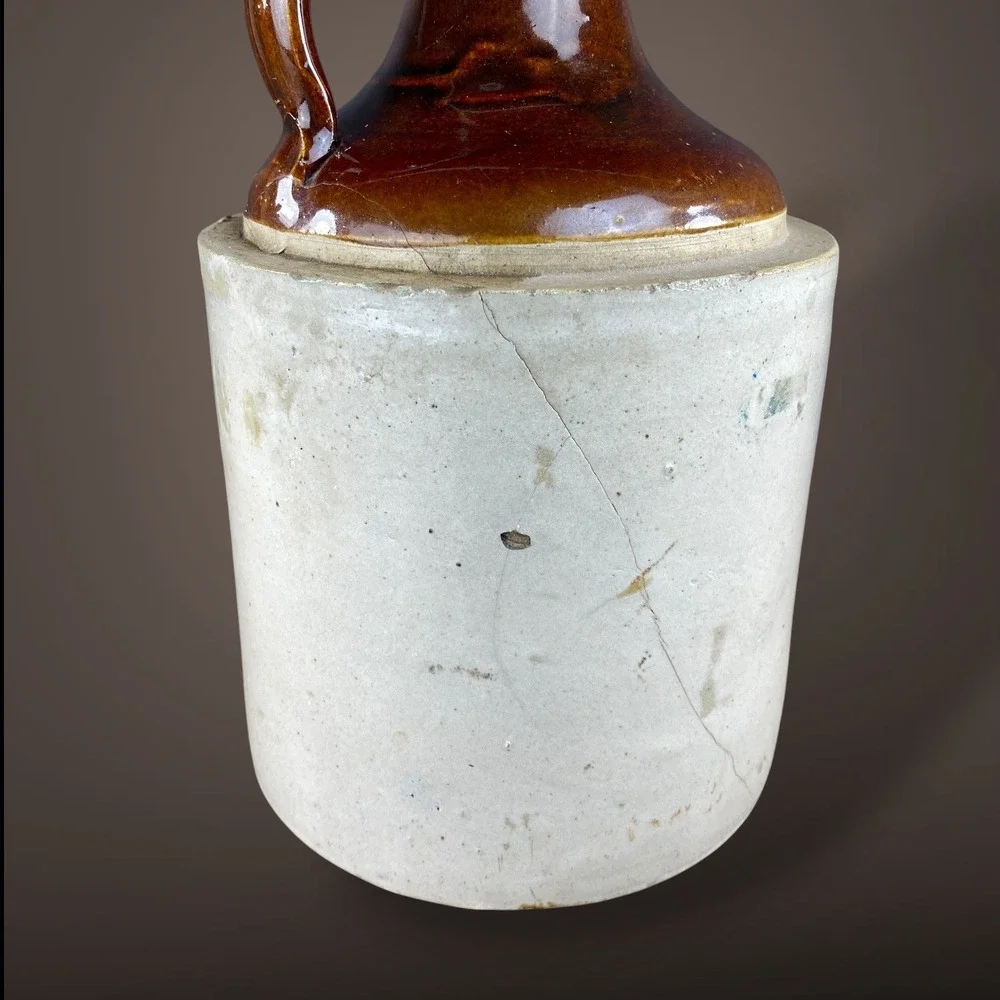 Stoneware Crock Jug Brown Glaze Handle Primitive Farmhouse Decor 9